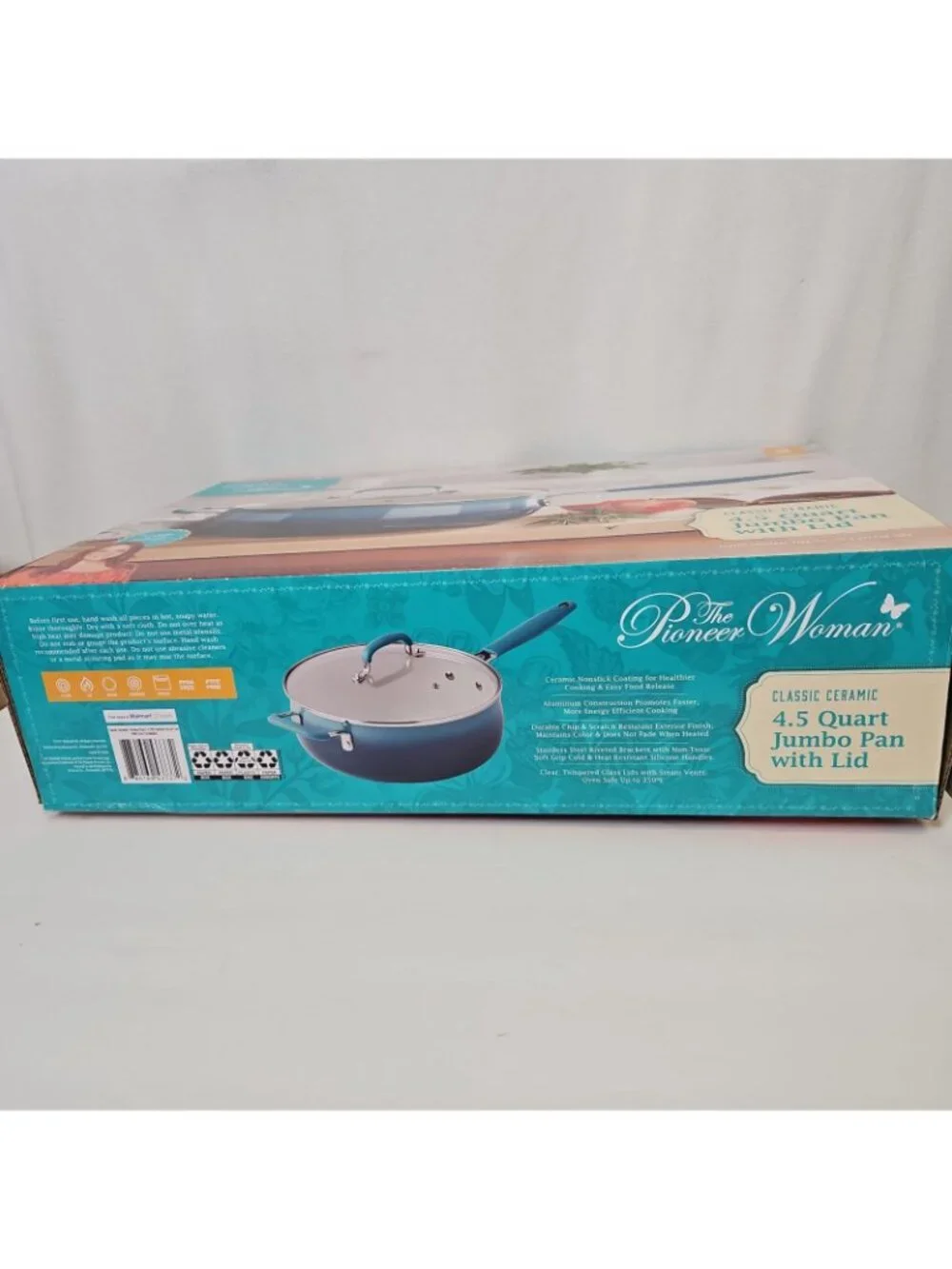 The Pioneer Woman Ombre Teal 4.5-Quart Classic Ceramic Jumbo Pan w/Lid New